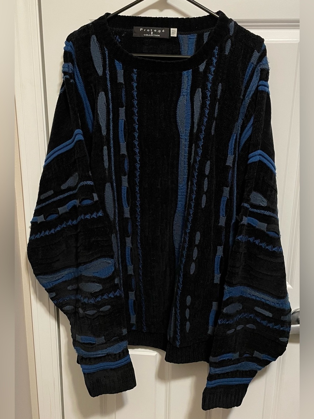 VTG Protege Collection 3D Knit Sweater Black Blue Coogi Style Men's Size 3XLT